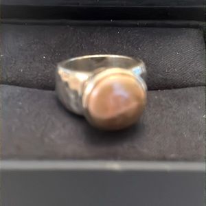Silpada Dyed Brown Coin Pearl Ring